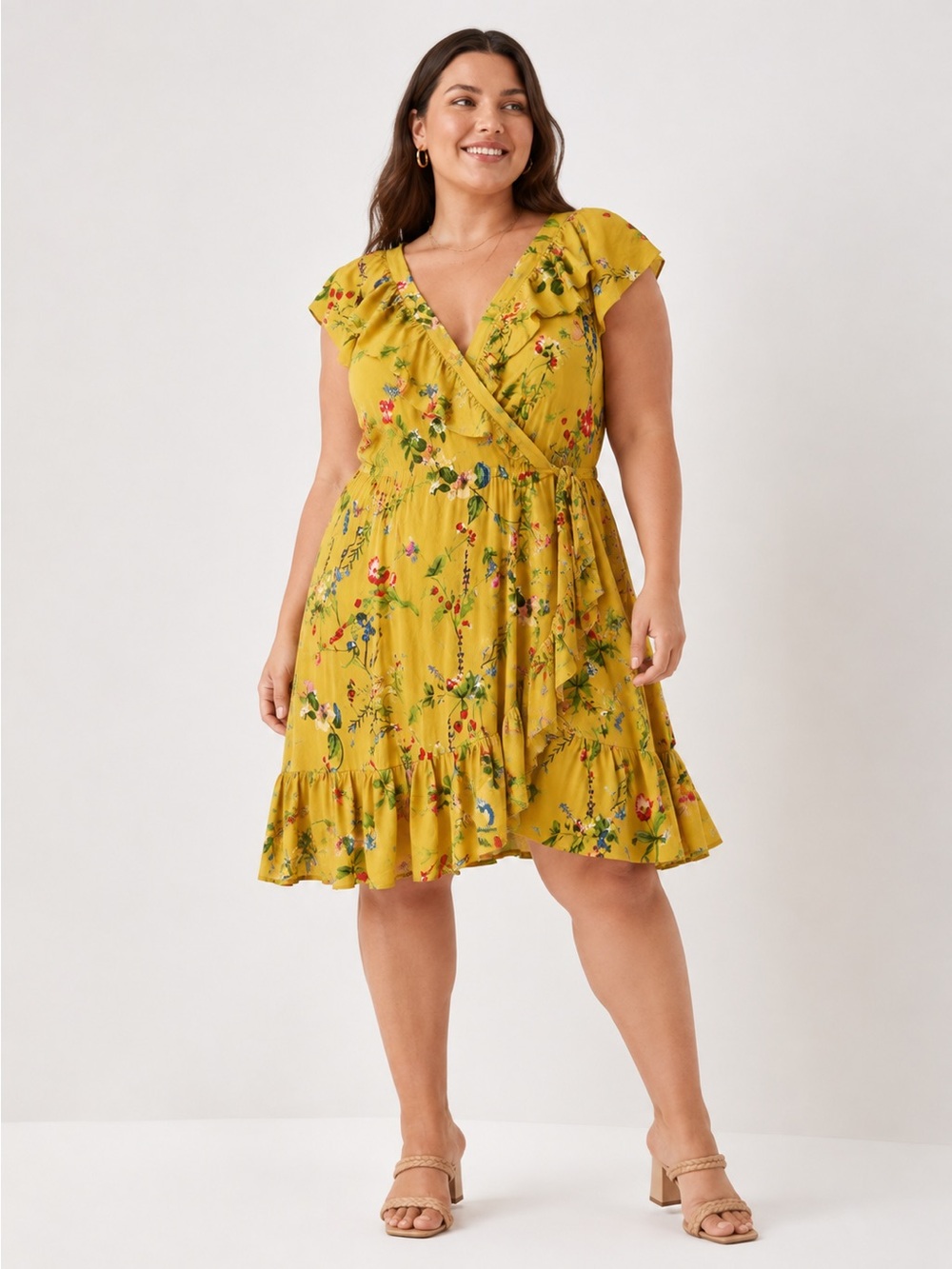Anthropologie Maeve Floral Strawberry Wrap Mini Dress Ruffle Colorful Size XL